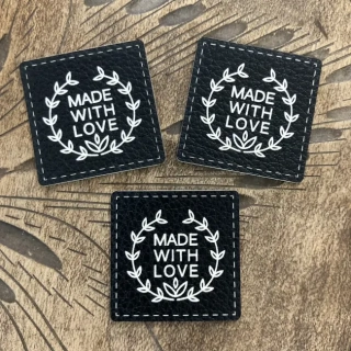 Koženkový štítek Royal - Made with love (černobílá)