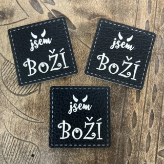 Koženkový štítek Royal - Jsem boží (černobílá)